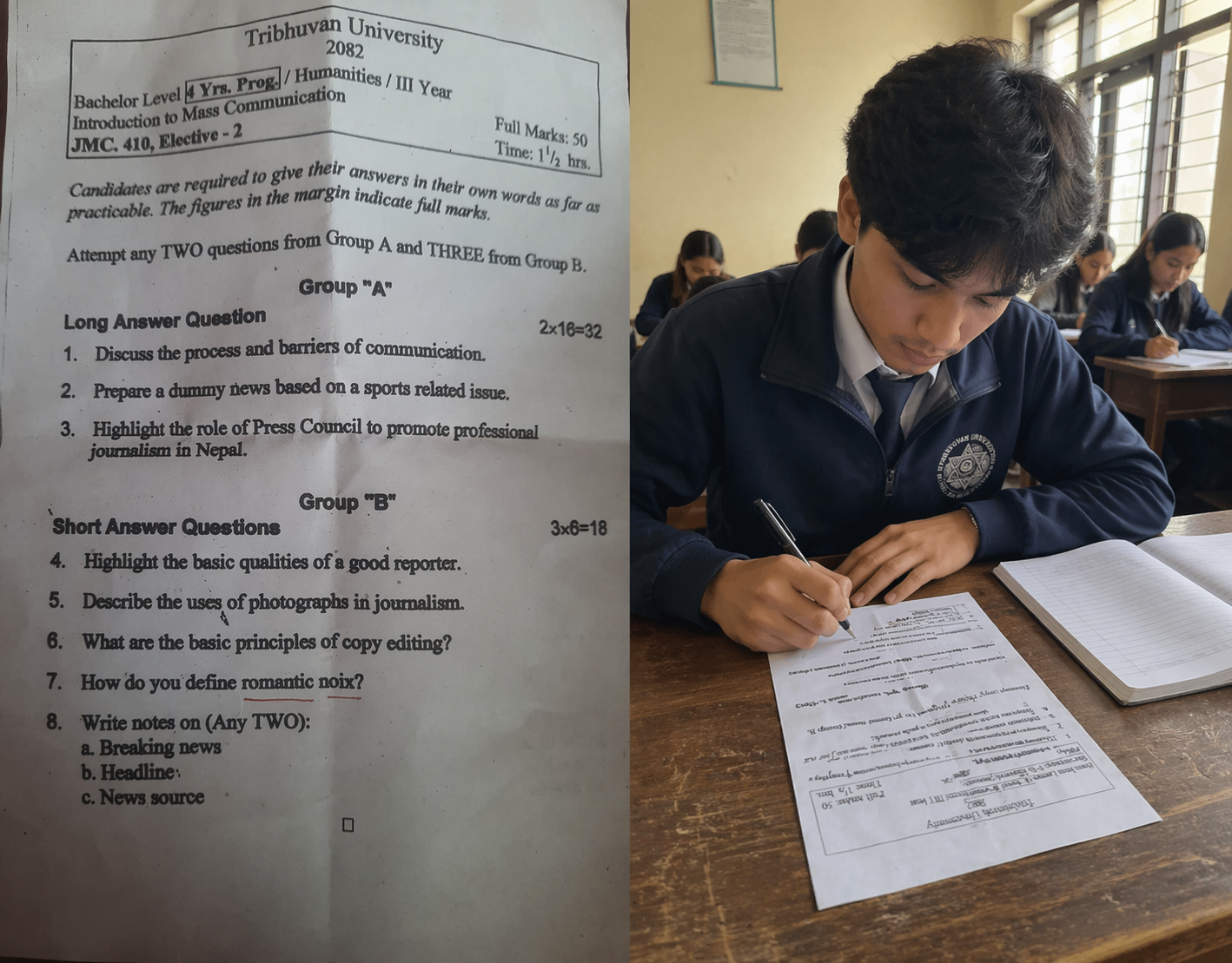 बीए तेस्रो वर्षको JMC 410 परीक्षामा प्रश्नप्रति विद्यार्थीको असन्तुष्टि