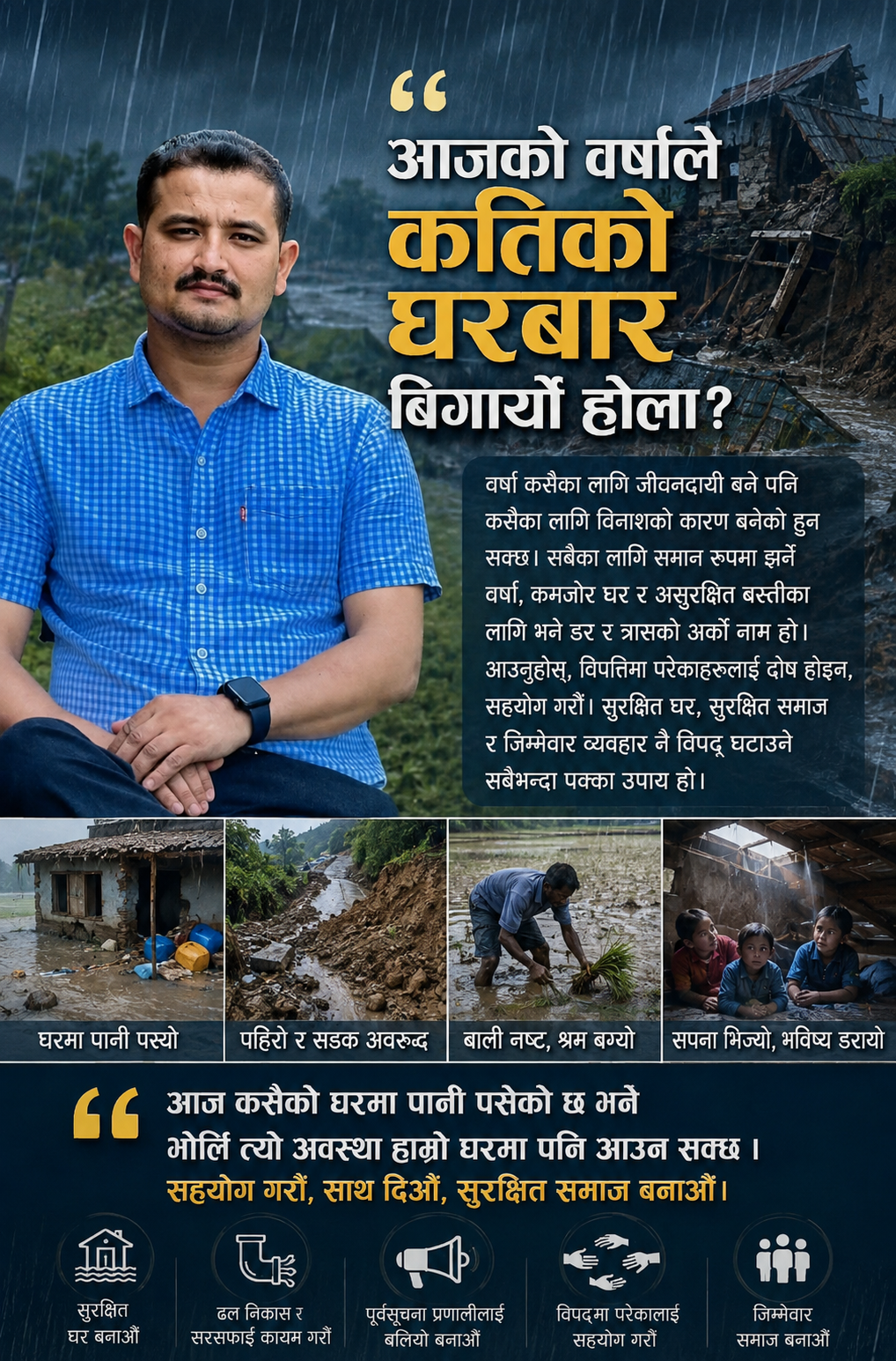 आजको वर्षाले कतिको घरबार बिगार्‍यो होला ?